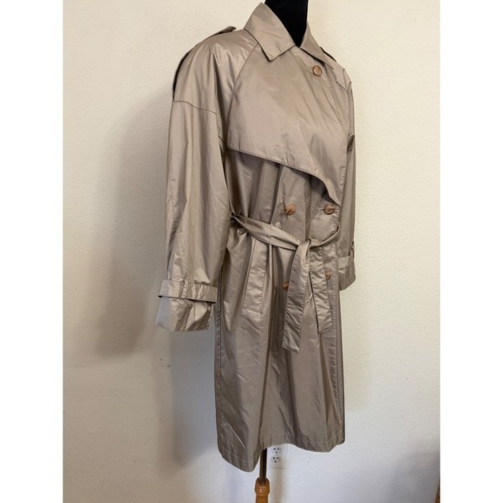 J. Gallery Petite Womens Taupe Nylon Double Breasted Belted Trench Coat Size 5/6